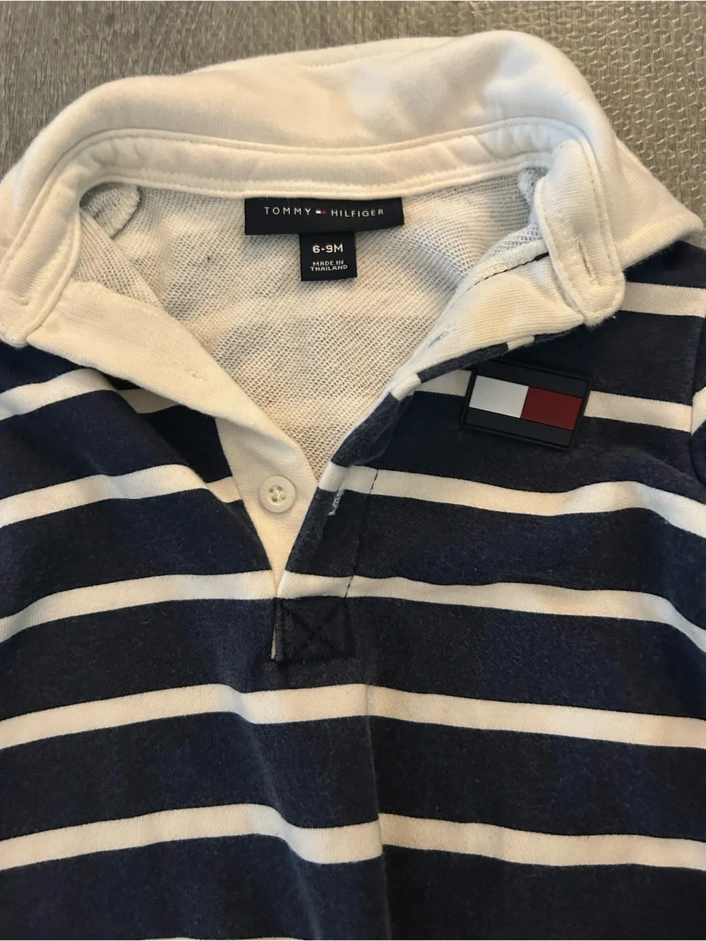 Tommy Hilfiger Navy & White Striped Footie One-Piece. Size-6-9M